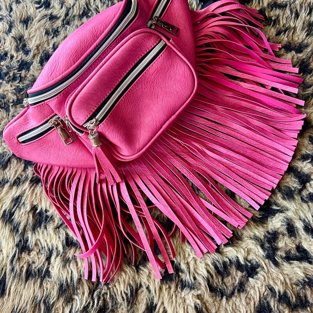 🎒 Ladies Barbie Pink Faux Leather Hip/Fanny Pack (or Shoulder) Bag with Fringes